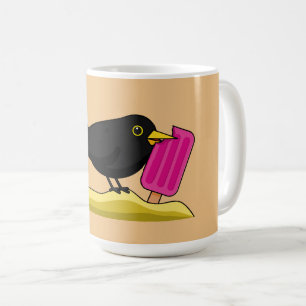 Cartoon Blackbird die een ijskap eet Koffiemok