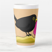 Cartoon Blackbird die een ijskap eet Latte Mok (Voorkant)