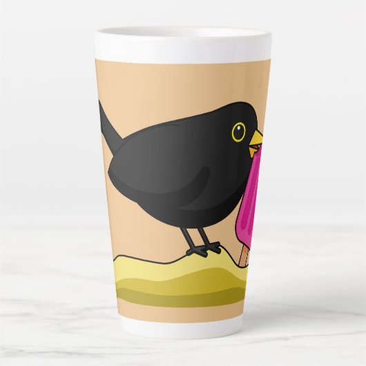 Cartoon Blackbird die een ijskap eet Latte Mok (Voorkant)
