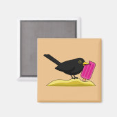 Cartoon Blackbird die een ijskap eet Magneet (Voorkant / Achterkant)