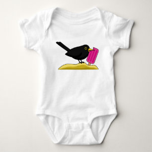 Cartoon Blackbird die een ijskap eet Romper