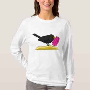 Cartoon Blackbird die een ijskap eet T-shirt