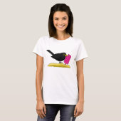 Cartoon Blackbird die een ijskap eet T-shirt (Voorkant volledig)