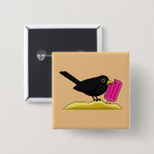 Cartoon Blackbird die een ijskap eet Vierkante Button 5,1 Cm (Voorkant /achterkant)