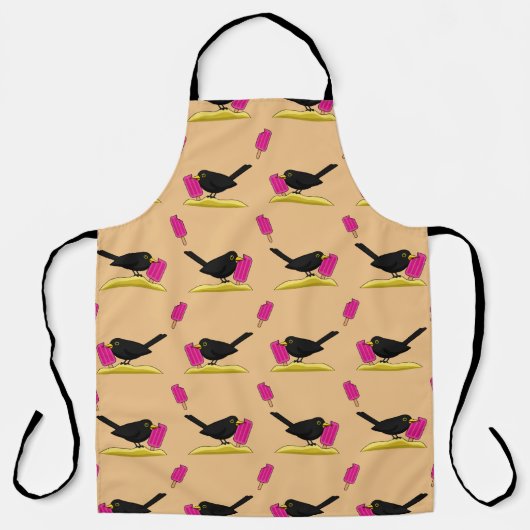 Cartoon Blackbird die een ijsscheurpatroon eet Schort (Voorkant)