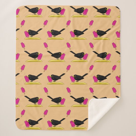 Cartoon Blackbird die een ijsscheurpatroon eet Sherpa Deken (Voorkant)