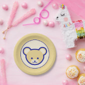 Cartoon blauw beige teddybeer Schattige grappig Papieren Bordje (Feest)