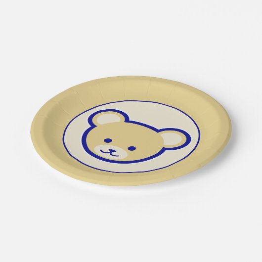Cartoon blauw beige teddybeer Schattige grappig Papieren Bordje (Gekanteld)