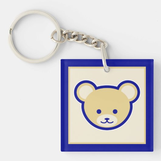 Cartoon blauw beige teddybeer Schattige grappig Sleutelhanger (voorkant)