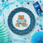 Cartoon blauw en geel Teddy Bear Baby shower Papieren Bordje (Feest)