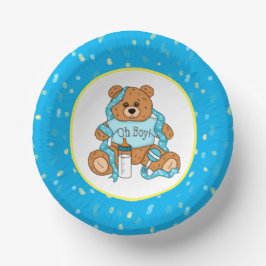 Cartoon blauw en geel Teddy Bear Baby shower Papieren Kommen