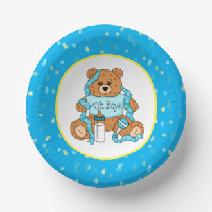 Cartoon blauw en geel Teddy Bear Baby shower Papieren Kommen