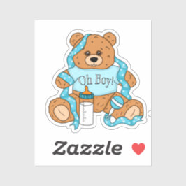 Cartoon blauw en geel Teddy Bear Baby shower Sticker