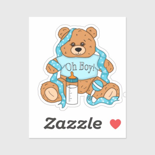 Cartoon blauw en geel Teddy Bear Baby shower Sticker (Vel)