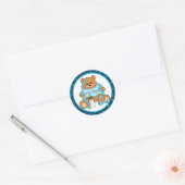 Cartoon blauw en geel Teddy Bear Classic Round Ronde Sticker (Envelop)