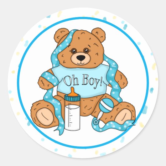 Cartoon blauw en geel Teddy Bear Ronde Sticker (Voorkant)