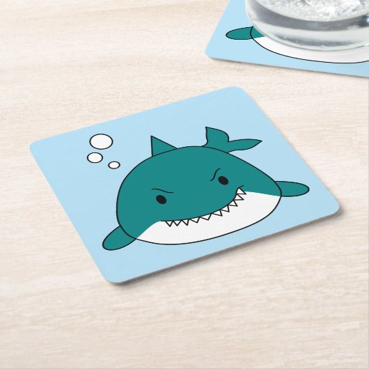 Cartoon Blauw en witte haai Kartonnen Onderzetters (Schuin)