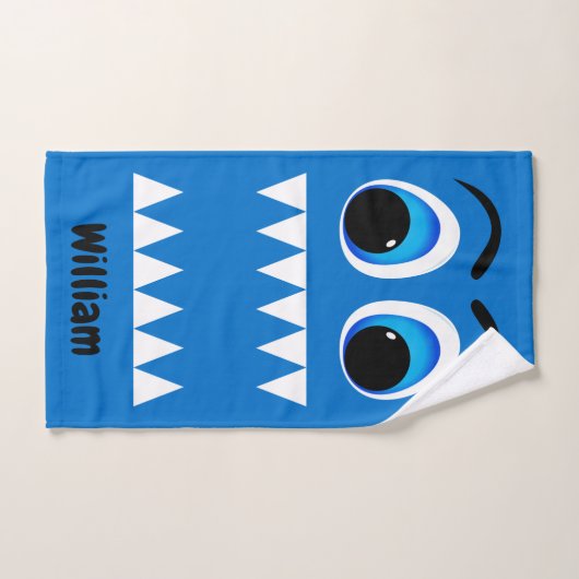 Cartoon Blauw Monster Grappig gezicht Handdoek (Handdoek)