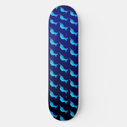 Cartoon blauw narwals patroon op Navy Blue Persoonlijk Skateboard (Voorkant)
