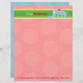 Cartoon Blauw Olifant Leuk Roze Stippen Kinder Kin Persoonlijk Briefhoofd (Voorkant / Achterkant)