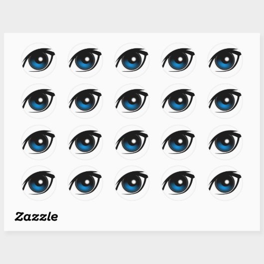 Cartoon blauw oog ronde sticker (Vel)
