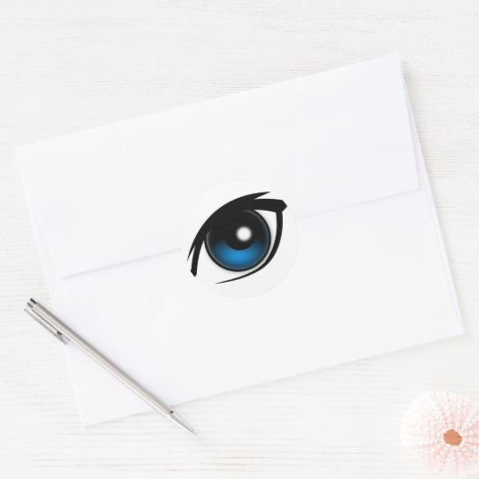 Cartoon blauw oog ronde sticker (Envelop)
