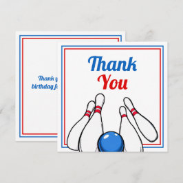 Cartoon Blauw & Rood Bowling Kinderen 6e Verjaarda Bedankkaart