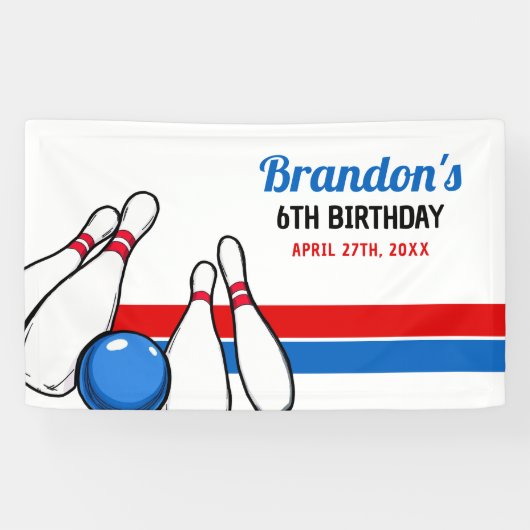 Cartoon Blauw & Rood Bowling Kinderen 6e Verjaarda Spandoek (Horizontaal)