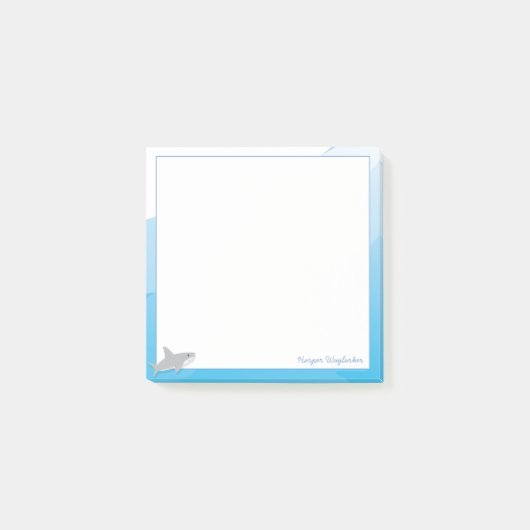 Cartoon Blauw Wit Grijs Haai Dierennaam Post-it® Notes (Voorkant)