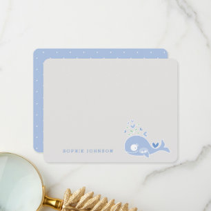 Cartoon blauw zwangere walvis jongen tweeling Baby Bedankkaart