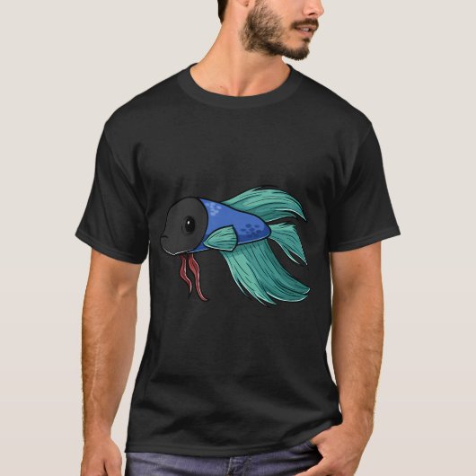 Cartoon Blauwe Betta Vis T-shirt (Voorkant)