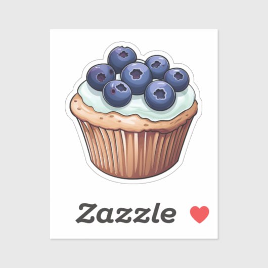 Cartoon blauwe bosbes cupcake sticker (Vel)
