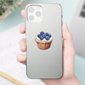 Cartoon blauwe bosbes cupcake sticker (Telefoon)