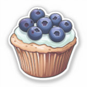 Cartoon blauwe bosbes cupcake sticker (Voorkant)