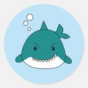 Cartoon blauwe en witte haai ronde sticker