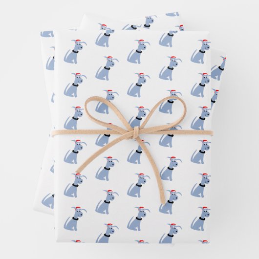 Cartoon blauwe hond Cheeky Dog Kerstmis Inpakpapier Vel (In situ)