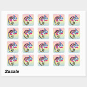 cartoon blauwe kameleon vierkante sticker (Vel)