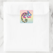 cartoon blauwe kameleon vierkante sticker (Tas)
