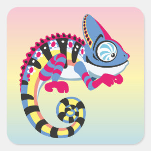 cartoon blauwe kameleon vierkante sticker