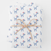 Cartoon blauwe poedel met kerstmis  inpakpapier vel (In situ)