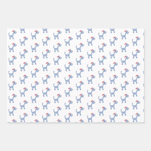 Cartoon blauwe poedel met kerstmis  inpakpapier vel (Voorkant)