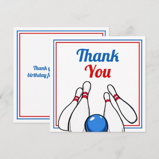 Cartoon Blauwe & Rode Bowling Kinderen 6e Verjaard Bedankkaart (Voorkant / Achterkant)