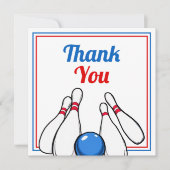 Cartoon Blauwe & Rode Bowling Kinderen 6e Verjaard Bedankkaart (Voorkant)