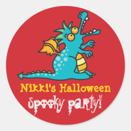 Cartoon Blauwgroen Groene Magic Dragon Halloween P Ronde Sticker