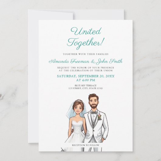 Cartoon Blauwgroen & Wit Foto Gepersonaliseerde Br Kaart (Voorkant)