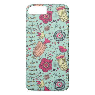 Cartoon bloempatroon met vogels iPhone 8/7 plus hoesje