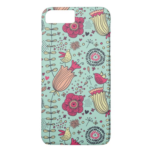 Cartoon bloempatroon met vogels Case-Mate iPhone case (Achterkant)