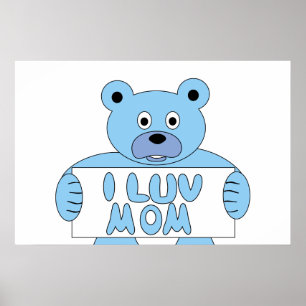 Cartoon Blue Beer I Luv Mam (ik hou van mama) Poster