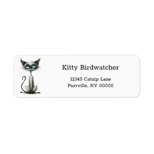 Cartoon Blue Eyes Siamese Cat Funny Retouradres Etiket