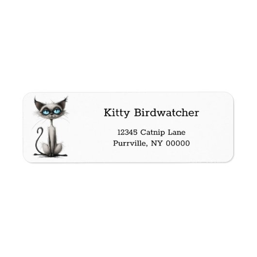 Cartoon Blue Eyes Siamese Cat Funny Retouradres Etiket (Voorkant)